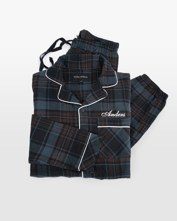 Marineblå flannelpyjamas til herrer