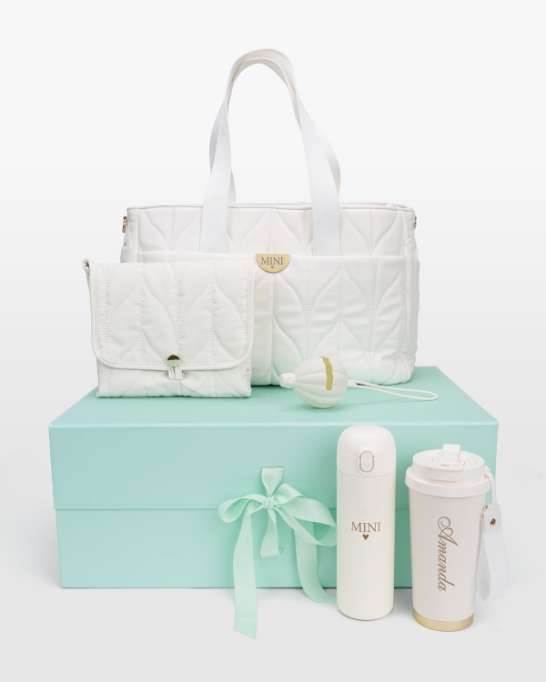 Pusletaske & tilbehør med navn, creme