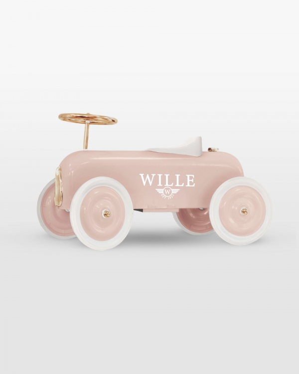 Lyserød gåbil med navn