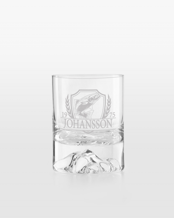 Whiskyglas med gravering af valgfrit navn og jagtmotiv